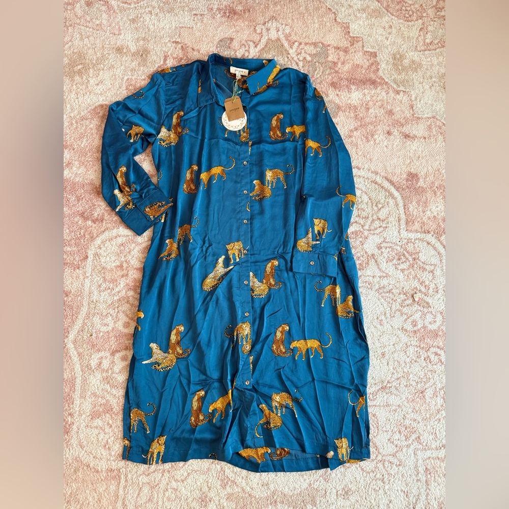NWT UMGEE TEAL CHEETAH PRINT SHIRTDRESS XL - Picture 4 of 5